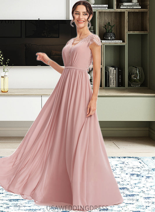 Willa A-Line V-neck Floor-Length Bridesmaid Dress With Lace DSP0013071
