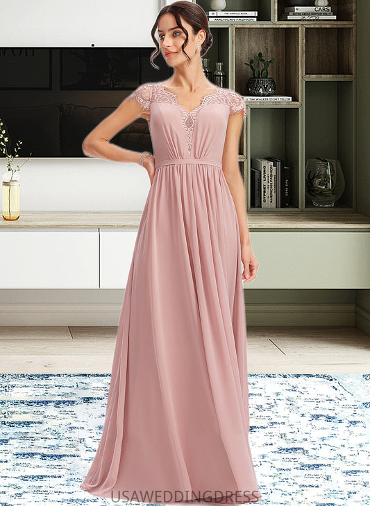 Willa A-Line V-neck Floor-Length Bridesmaid Dress With Lace DSP0013071