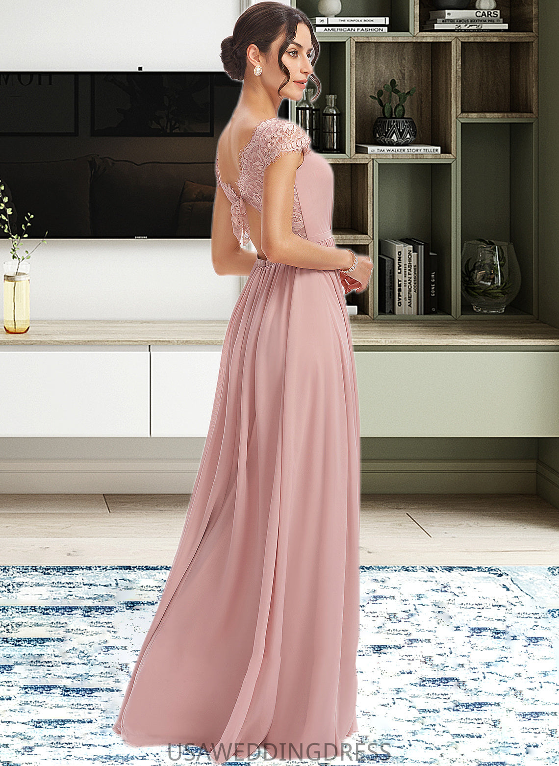 Willa A-Line V-neck Floor-Length Bridesmaid Dress With Lace DSP0013071