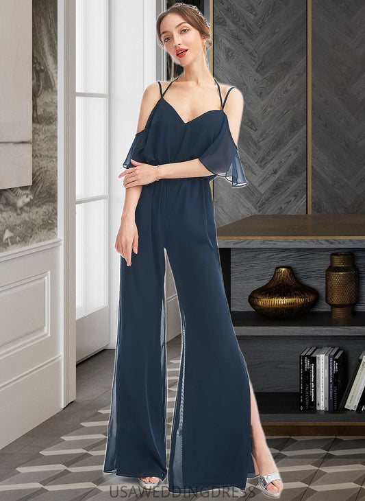 Valeria Jumpsuit/Pantsuit V-neck Floor-Length Bridesmaid Dress With Ruffle DSP0013073