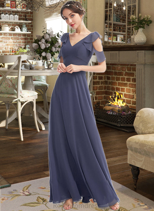 Matilda A-Line V-neck Floor-Length Bridesmaid Dress With Ruffle SRSP0013074