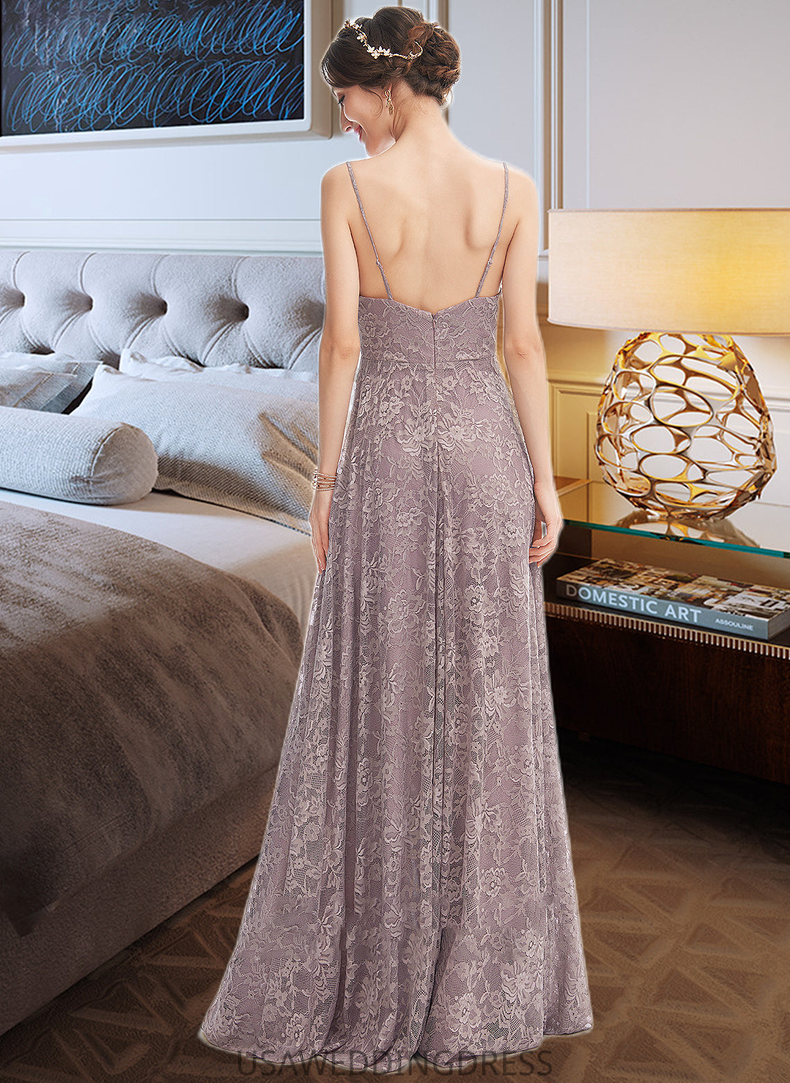 Adelaide A-Line V-neck Floor-Length Bridesmaid Dress With Split Front DSP0013075