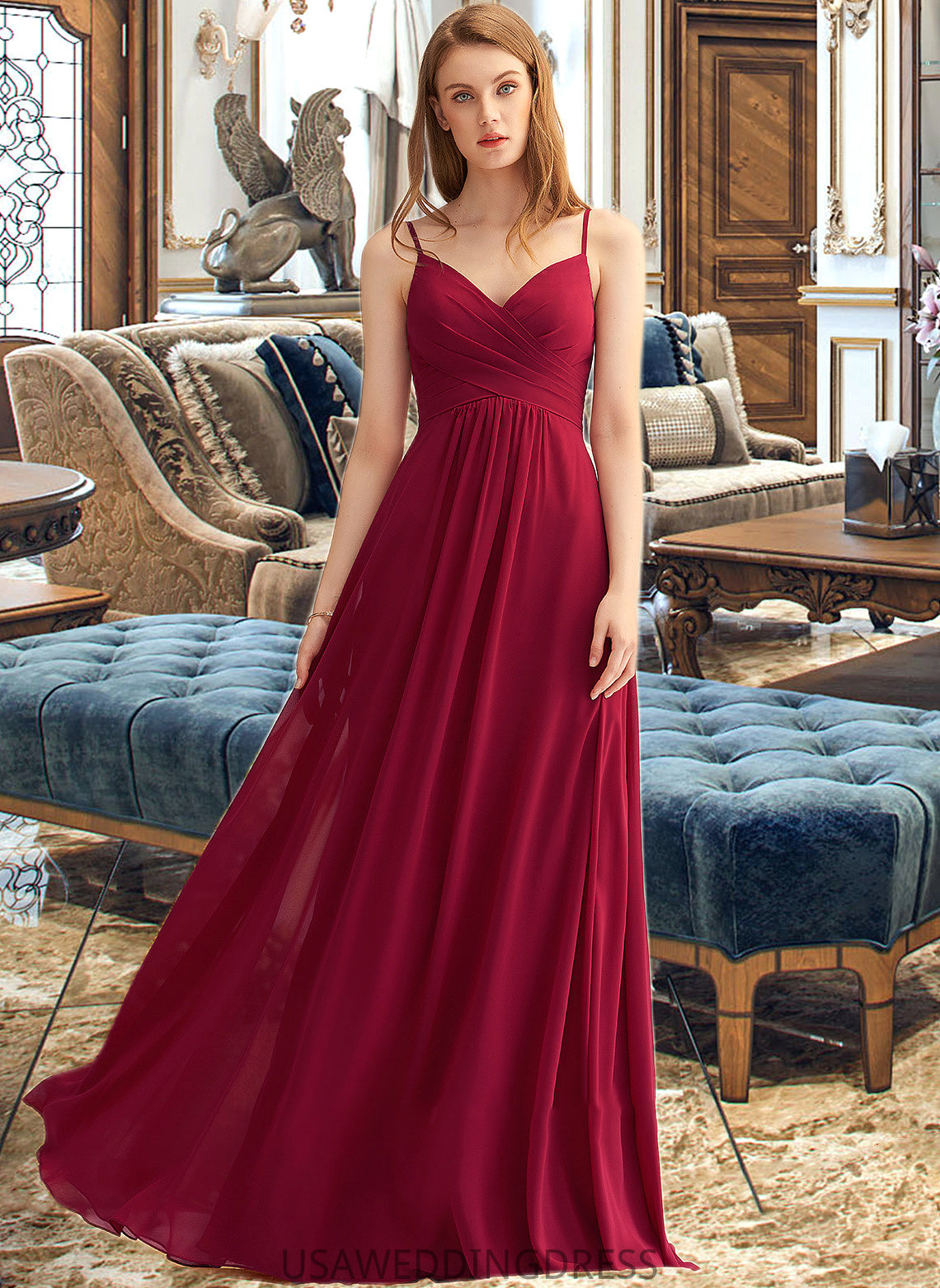 Brooke A-LineV-neckFloor-LengthChiffonBridesmaidDressWithRuffle#251386 DSP0013076