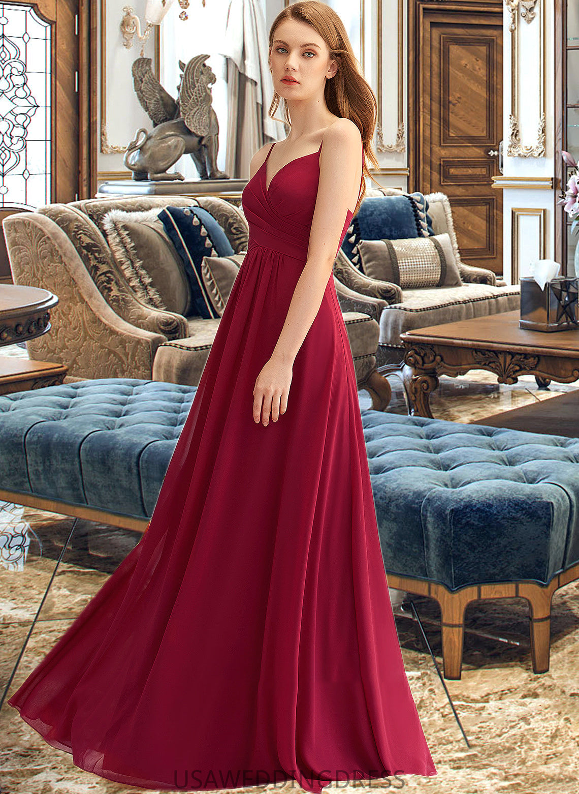 Brooke A-LineV-neckFloor-LengthChiffonBridesmaidDressWithRuffle#251386 DSP0013076