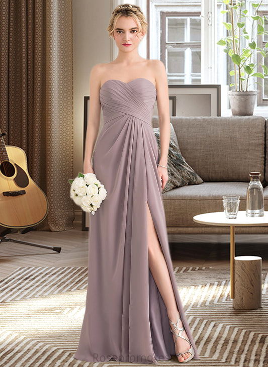Gianna A-Line Sweetheart Floor-Length Chiffon Bridesmaid Dress With Ruffle Split Front SRSP0013079