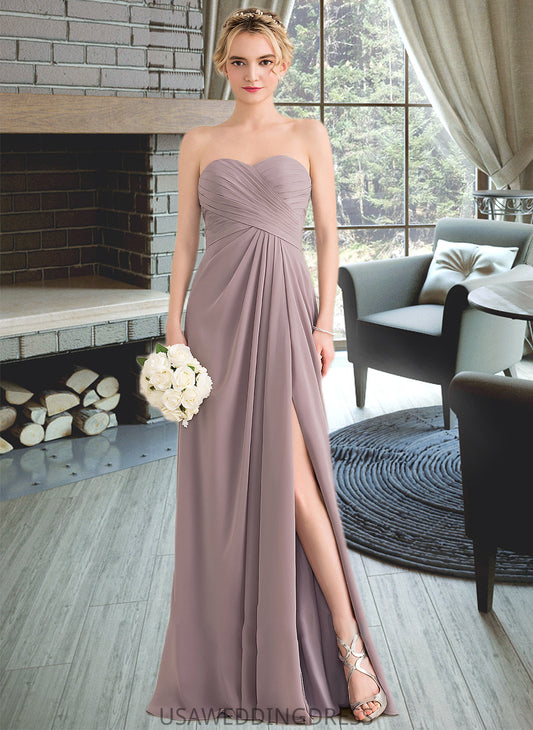 Ashley A-Line Sweetheart Floor-Length Chiffon Bridesmaid Dress With Ruffle Split Front DSP0013079