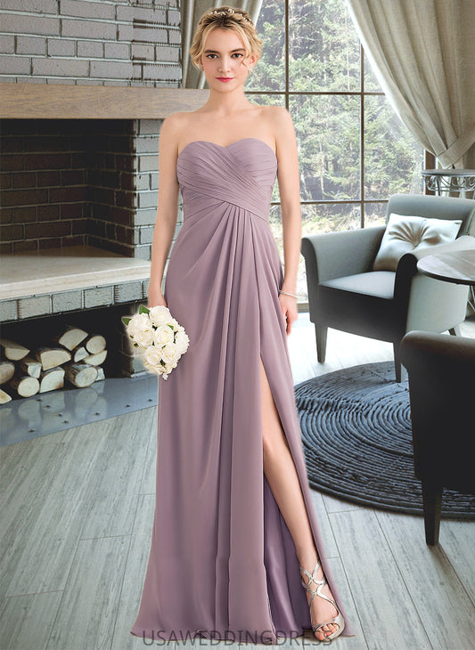 Ashley A-Line Sweetheart Floor-Length Chiffon Bridesmaid Dress With Ruffle Split Front DSP0013079