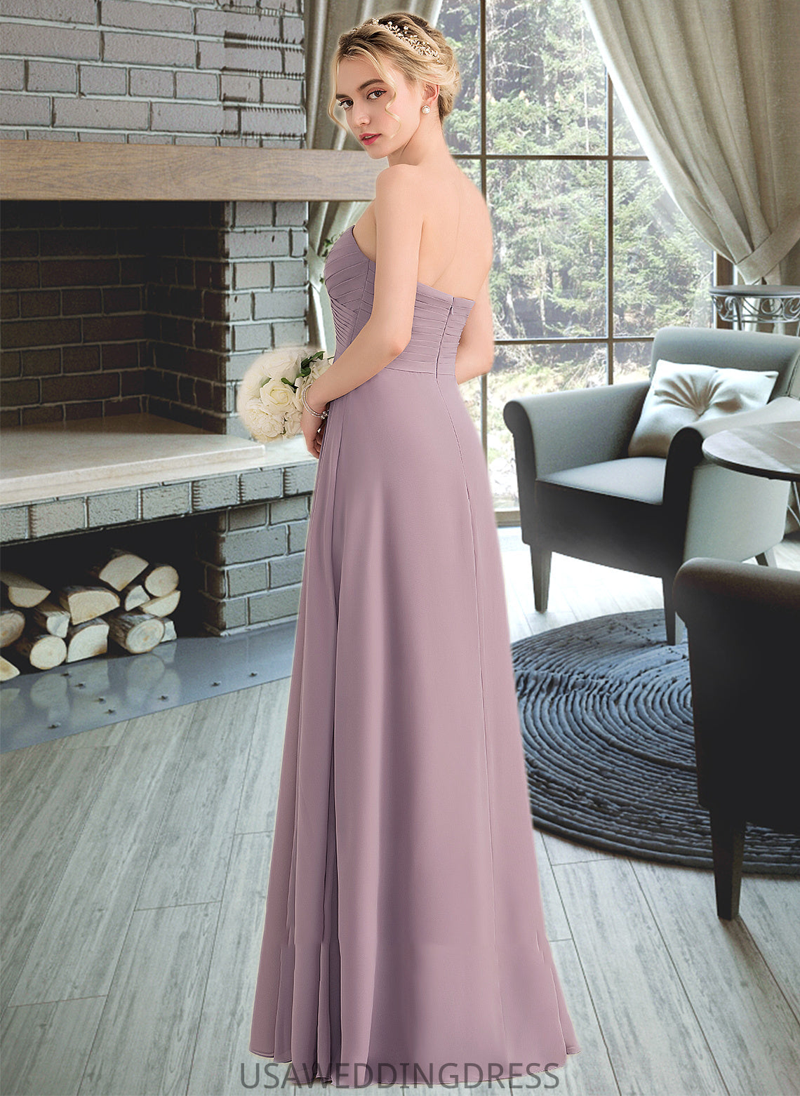 Ashley A-Line Sweetheart Floor-Length Chiffon Bridesmaid Dress With Ruffle Split Front DSP0013079