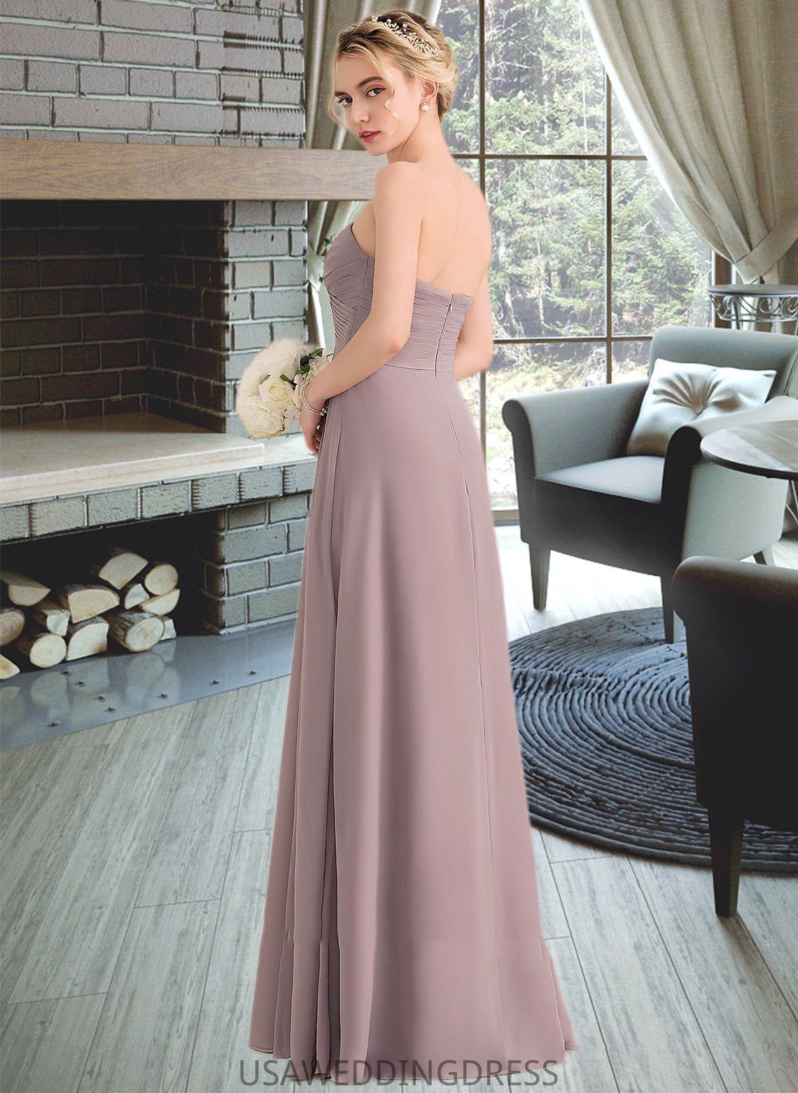 Ashley A-Line Sweetheart Floor-Length Chiffon Bridesmaid Dress With Ruffle Split Front DSP0013079