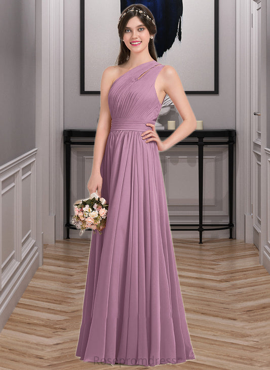 Izabelle A-line One Shoulder Floor-Length Chiffon Bridesmaid Dress With Ruffle SRSP0013080