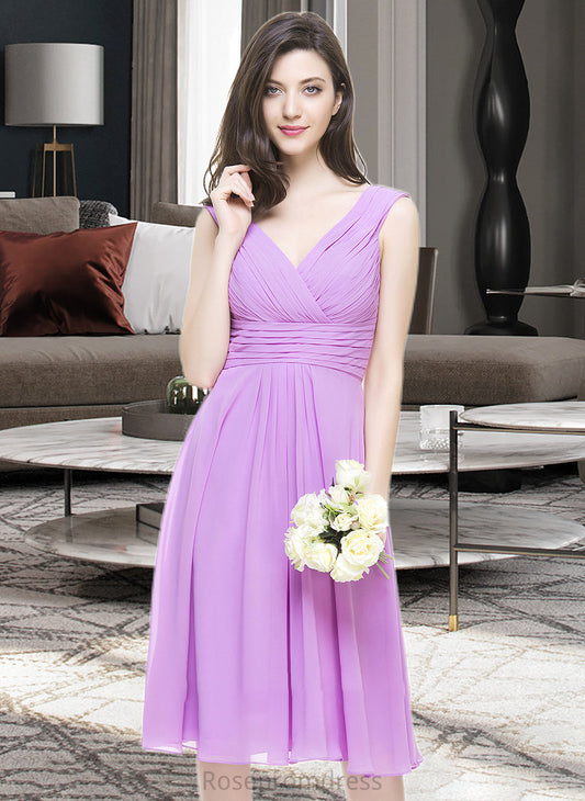 Marianna A-Line V-neck Knee-Length Chiffon Bridesmaid Dress With Ruffle SRSP0013081