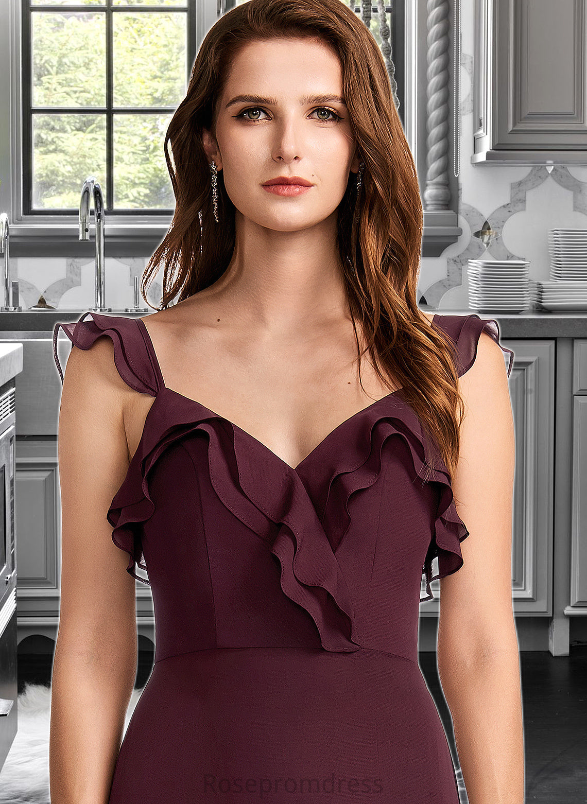 Cecelia A-Line V-neck Floor-Length Bridesmaid Dress With Split Front SRSP0013083