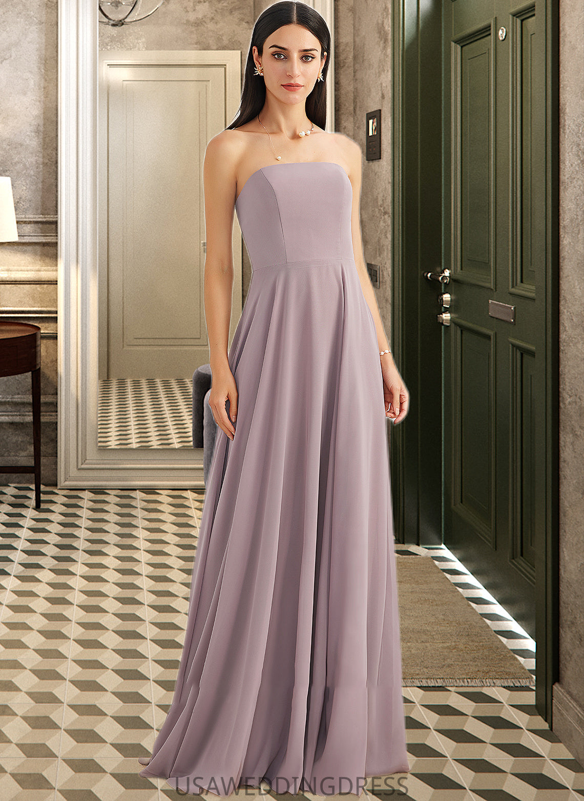 Barbara A-Line Strapless Floor-Length Bridesmaid Dress With Split Front DSP0013084