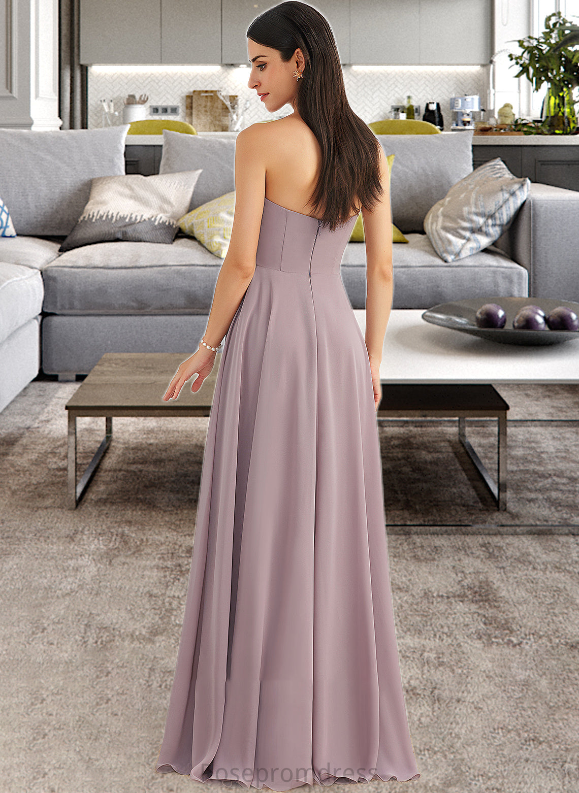 Kayden A-Line Strapless Floor-Length Bridesmaid Dress With Split Front SRSP0013084