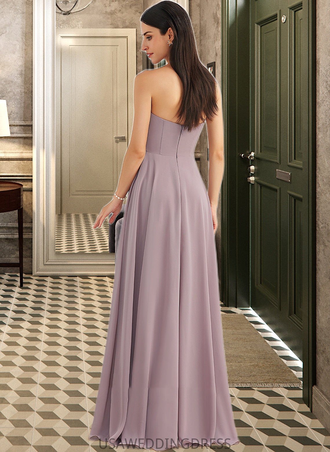 Barbara A-Line Strapless Floor-Length Bridesmaid Dress With Split Front DSP0013084