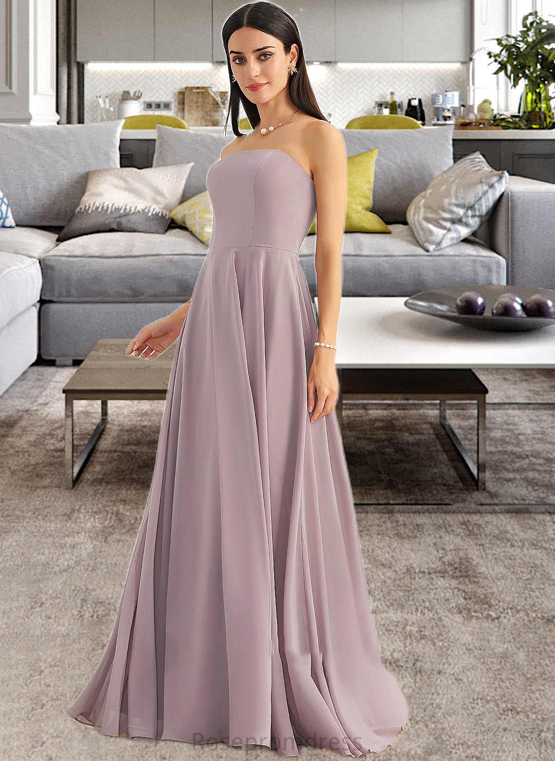 Kayden A-Line Strapless Floor-Length Bridesmaid Dress With Split Front SRSP0013084