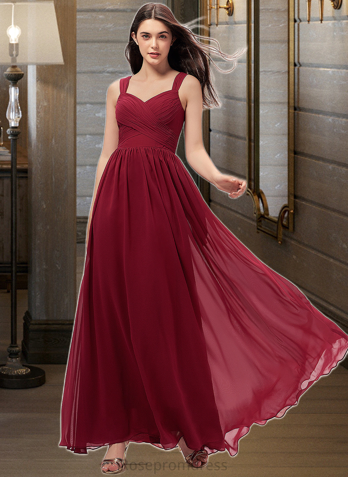 Mila A-Line Sweetheart Floor-Length Chiffon Bridesmaid Dress With Ruffle Pockets SRSP0013087