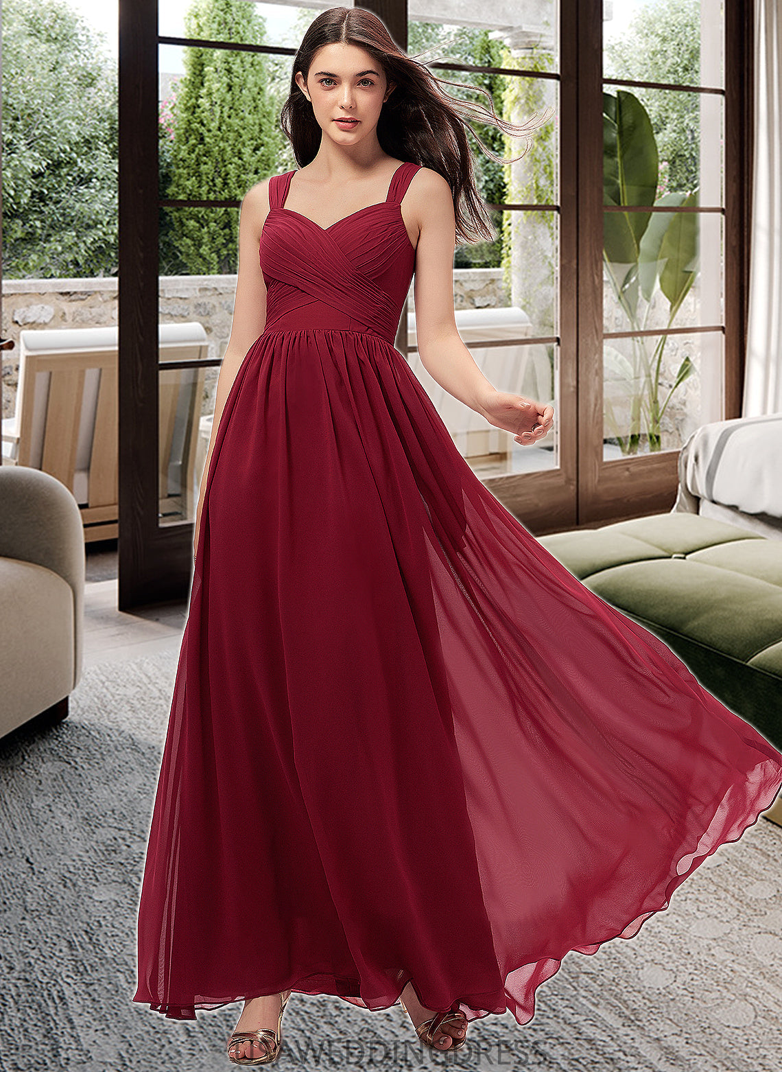 Tabitha A-Line Sweetheart Floor-Length Chiffon Bridesmaid Dress With Ruffle Pockets DSP0013087