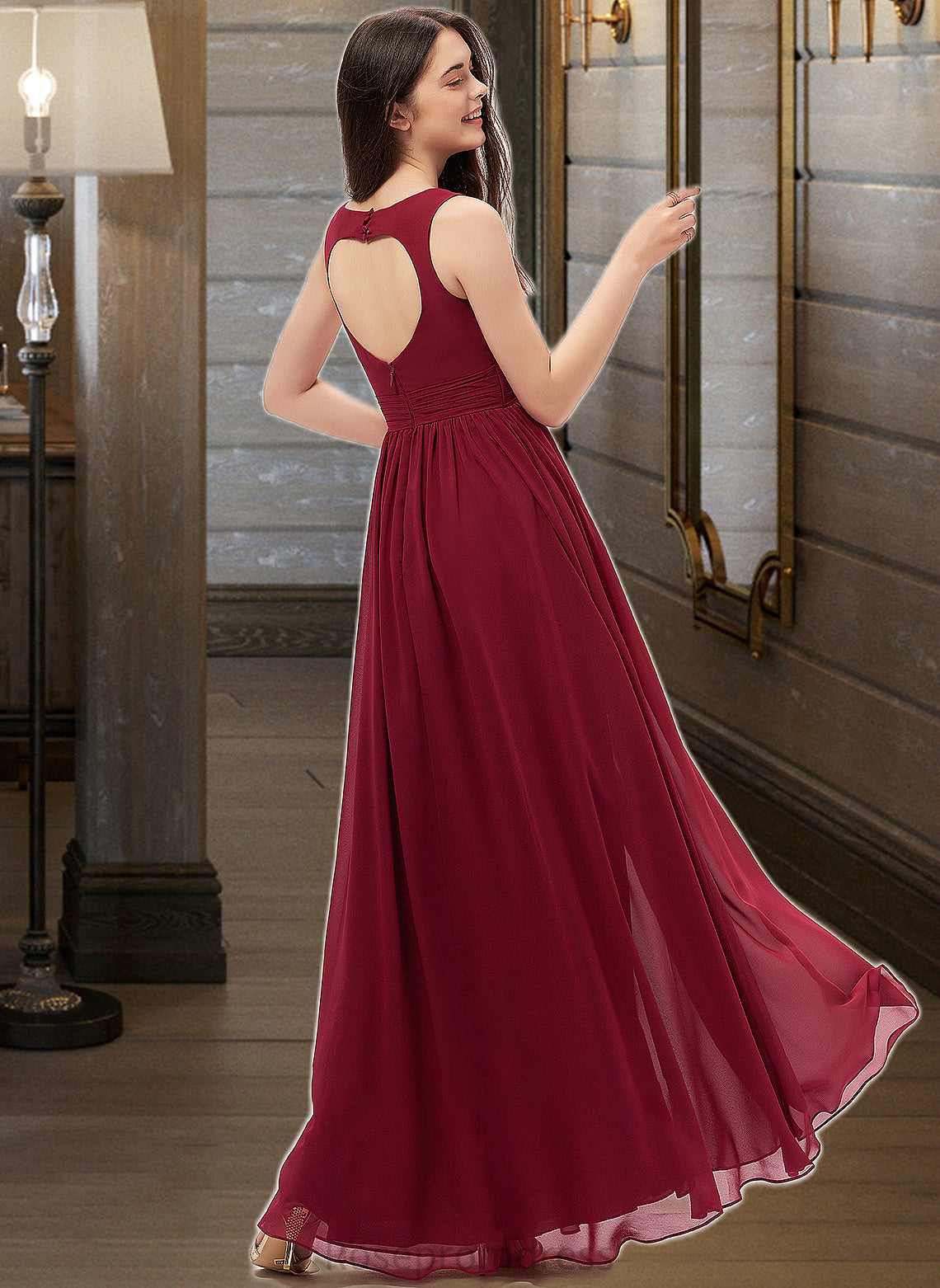 Mila A-Line Sweetheart Floor-Length Chiffon Bridesmaid Dress With Ruffle Pockets SRSP0013087