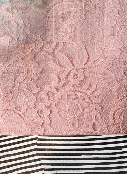 Lorelai A-Line Scoop Neck Floor-Length Chiffon Lace Bridesmaid Dress With Ruffle Split Front SRSP0013089