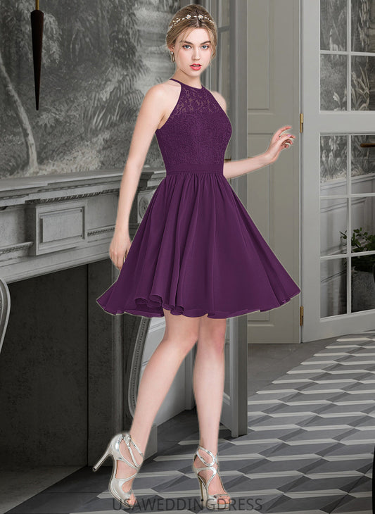 Urania A-Line Scoop Neck Knee-Length Chiffon Lace Bridesmaid Dress DSP0013090