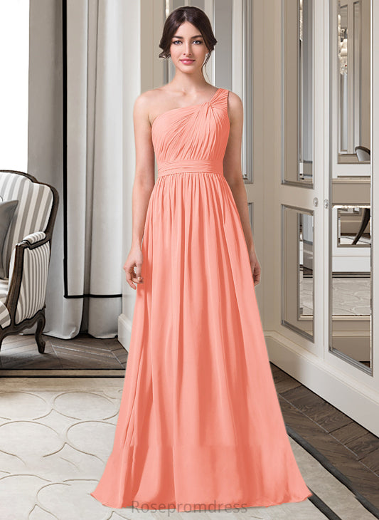 Mckenzie A-Line One-Shoulder Floor-length Chiffon Bridesmaid Dress SRSP0013092