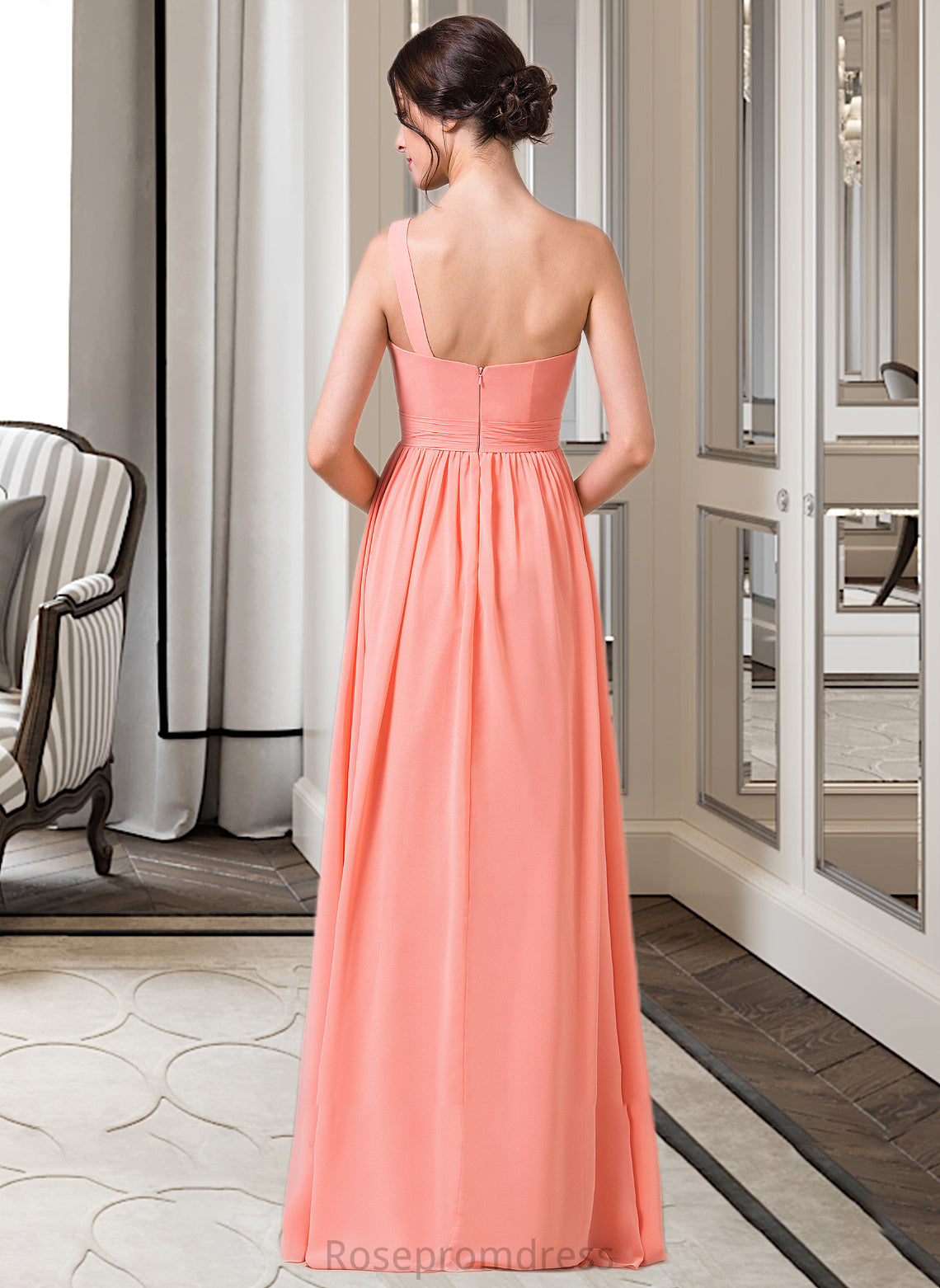 Mckenzie A-Line One-Shoulder Floor-length Chiffon Bridesmaid Dress SRSP0013092