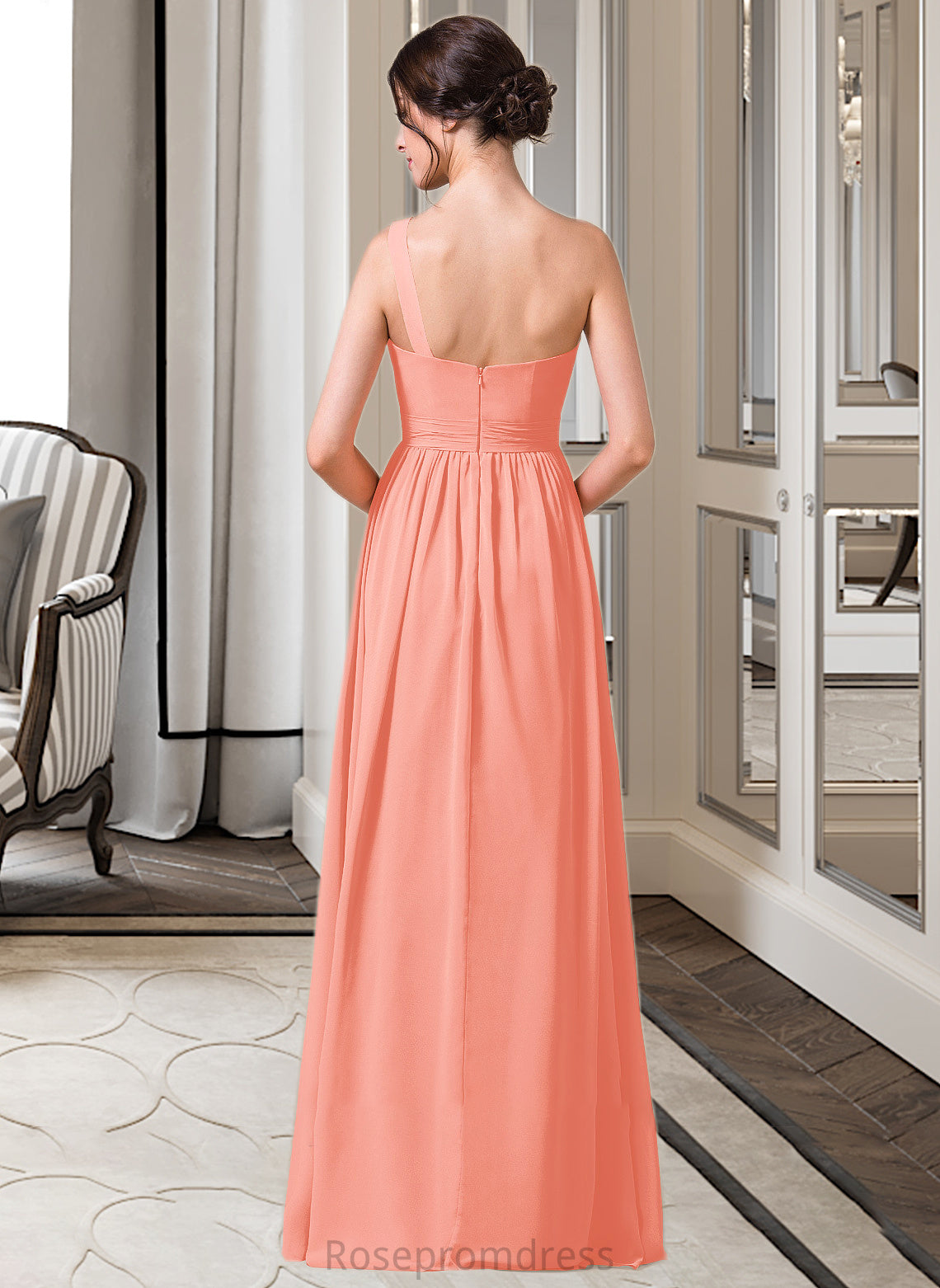 Mckenzie A-Line One-Shoulder Floor-length Chiffon Bridesmaid Dress SRSP0013092
