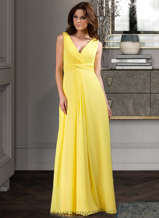 Frances A-Line V-neck Wrapped Bodice Floor-length Chiffon Bridesmaid Dress DSP0013093
