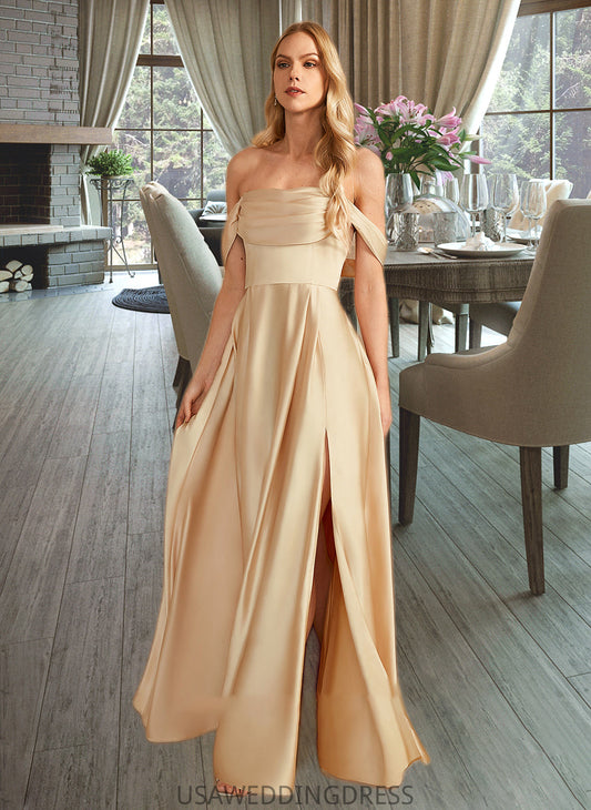 Karma A-Line Off-the-Shoulder Floor-Length Bridesmaid Dress With Split Front Pockets DSP0013095