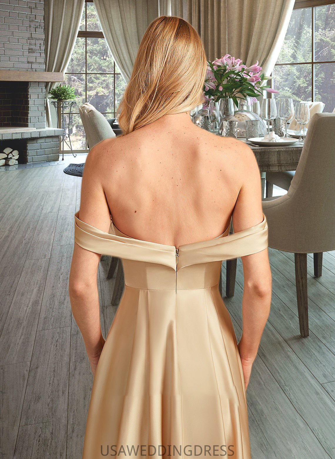 Karma A-Line Off-the-Shoulder Floor-Length Bridesmaid Dress With Split Front Pockets DSP0013095