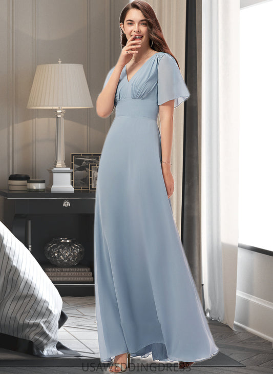 Tessa A-Line V-neck Floor-Length Chiffon Bridesmaid Dress DSP0013099