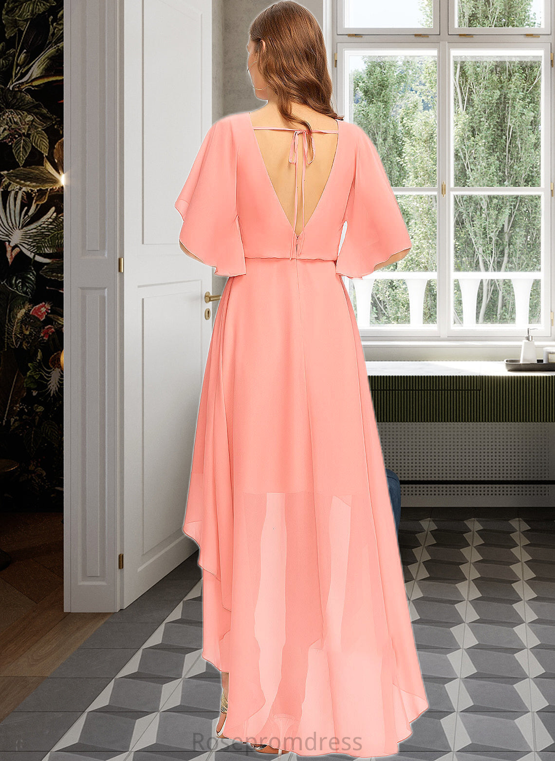 Lisa A-Line Scoop Neck Asymmetrical Chiffon Bridesmaid Dress SRSP0013101