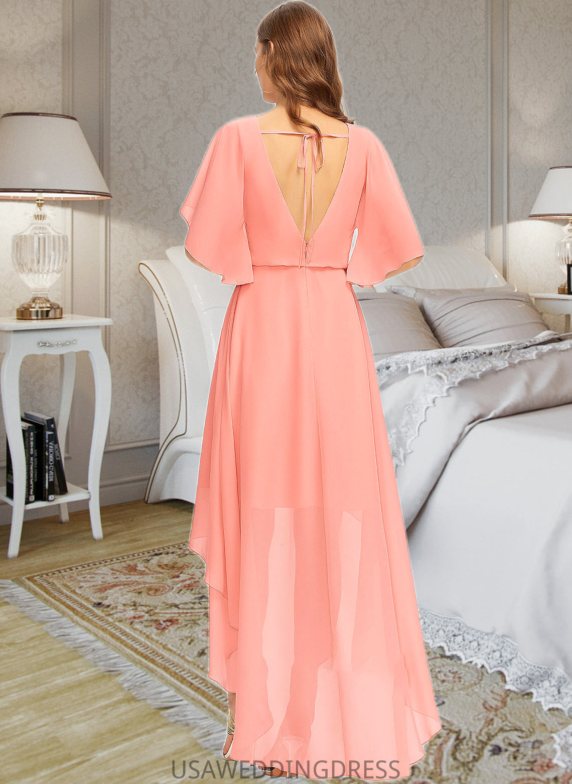 Lily A-Line Scoop Neck Asymmetrical Chiffon Bridesmaid Dress DSP0013101