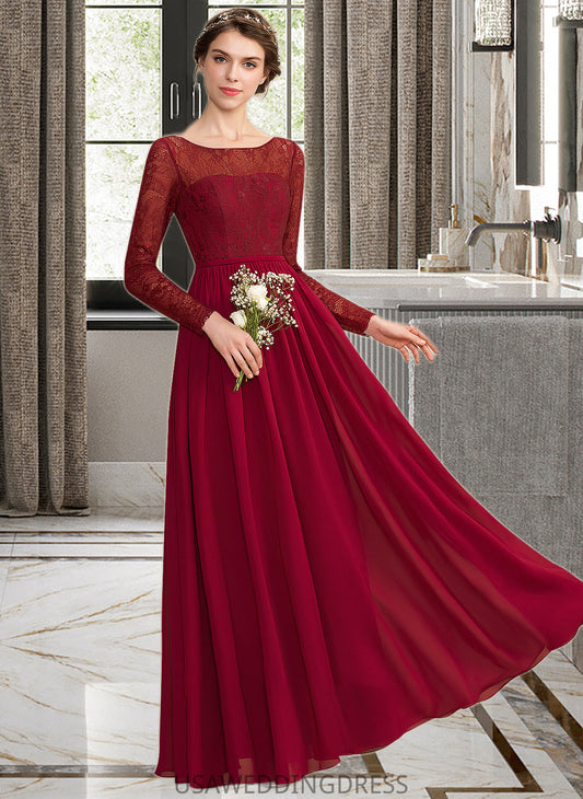 Mckayla A-Line Scoop Neck Floor-Length Chiffon Lace Bridesmaid Dress DSP0013103
