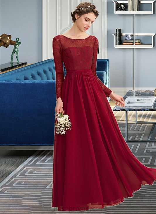 Lainey A-Line Scoop Neck Floor-Length Chiffon Lace Bridesmaid Dress SRSP0013103