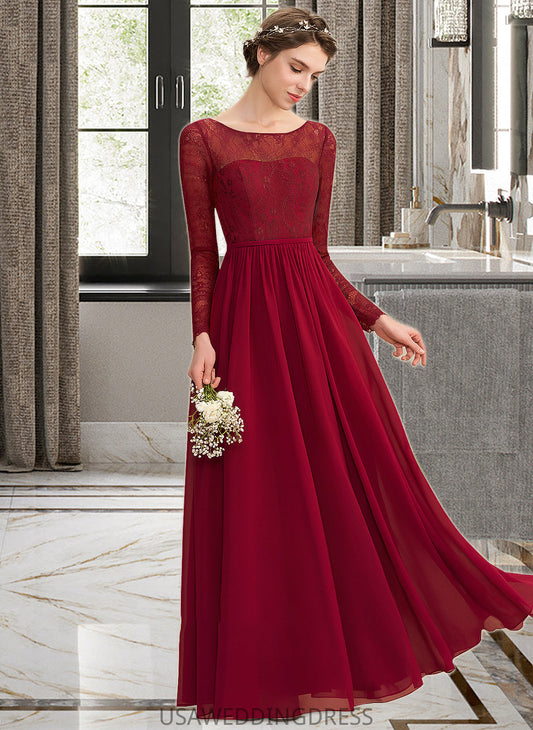 Mckayla A-Line Scoop Neck Floor-Length Chiffon Lace Bridesmaid Dress DSP0013103