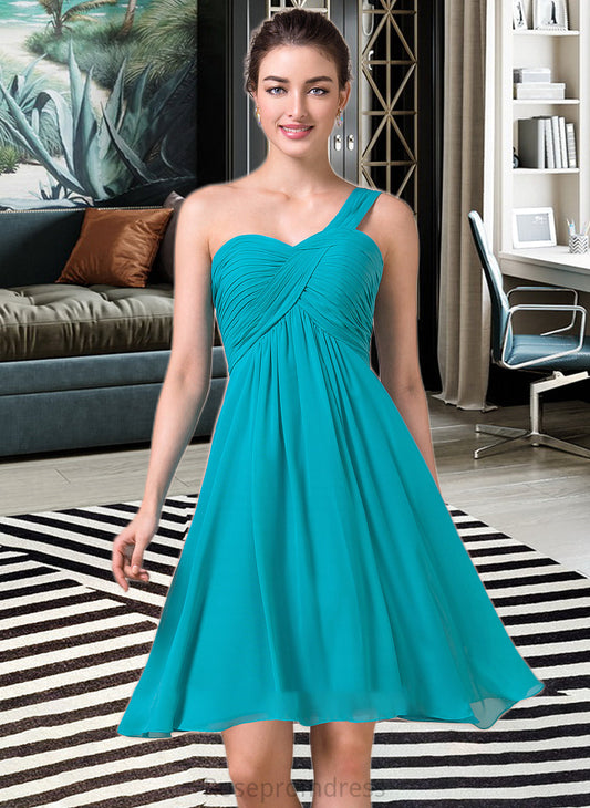 Mariam Empire One-Shoulder Knee-Length Chiffon Bridesmaid Dress With Ruffle SRSP0013106