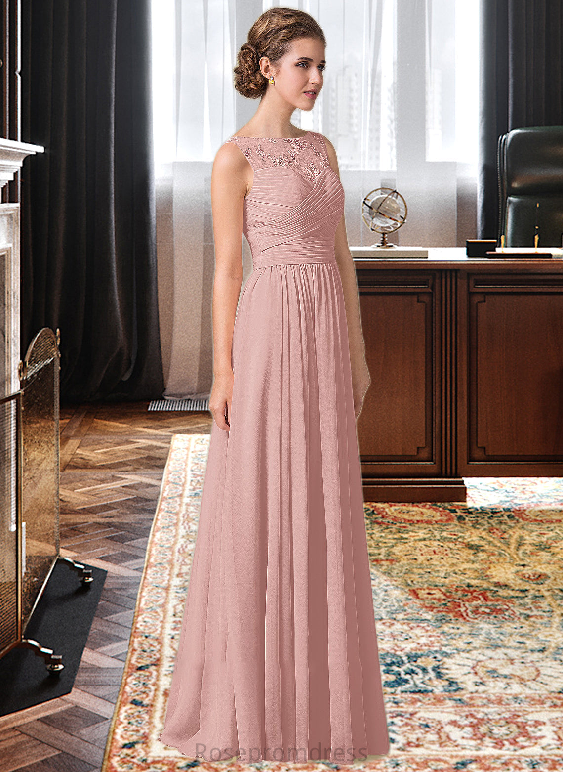 Marisa Chiffon Lace A-Line Floor-length Bridesmaid Dress SRSP0013107