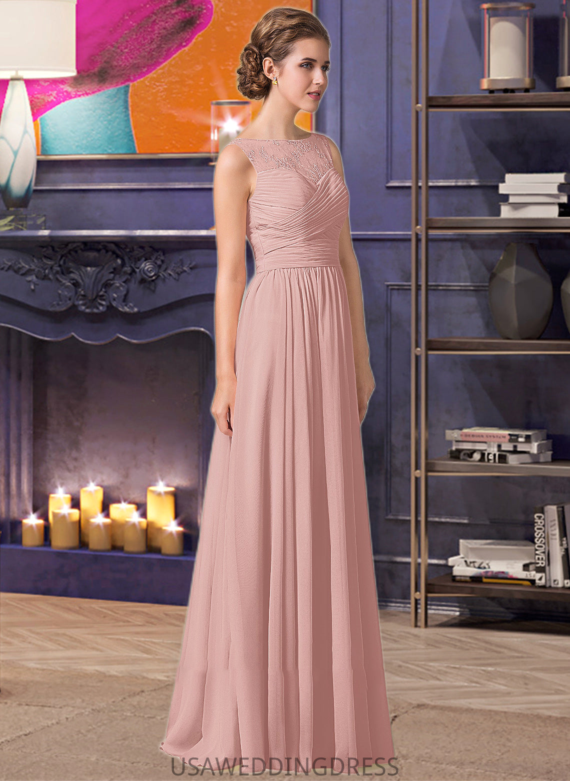 Valerie Chiffon Lace A-Line Floor-length Bridesmaid Dress DSP0013107