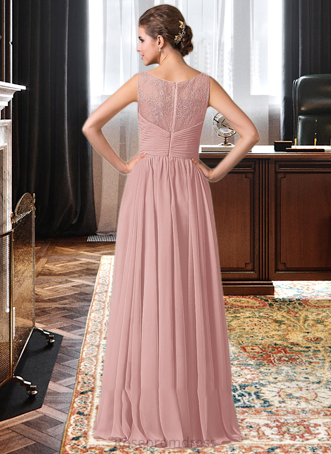 Marisa Chiffon Lace A-Line Floor-length Bridesmaid Dress SRSP0013107