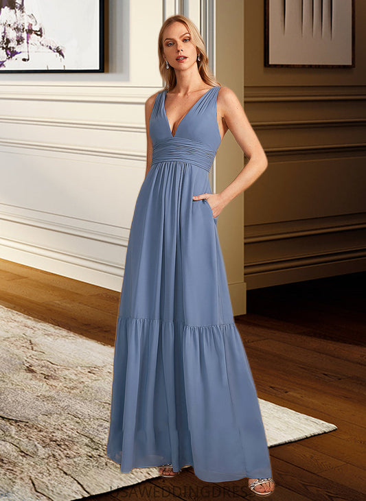 Kailee A-Line V-neck Floor-Length Bridesmaid Dress With Pockets DSP0013108