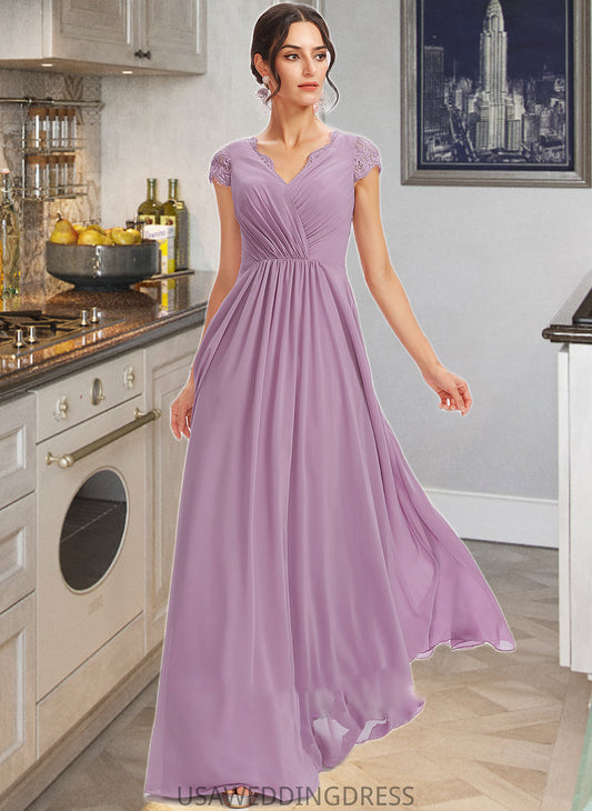 Rebekah A-Line V-neck Floor-Length Bridesmaid Dress With Lace DSP0013111