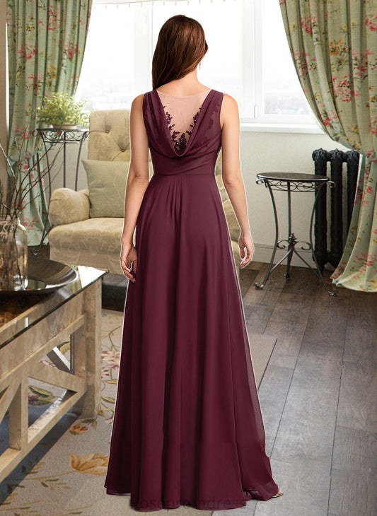 Justine A-Line V-neck Floor-Length Bridesmaid Dress With Lace SRSP0013117