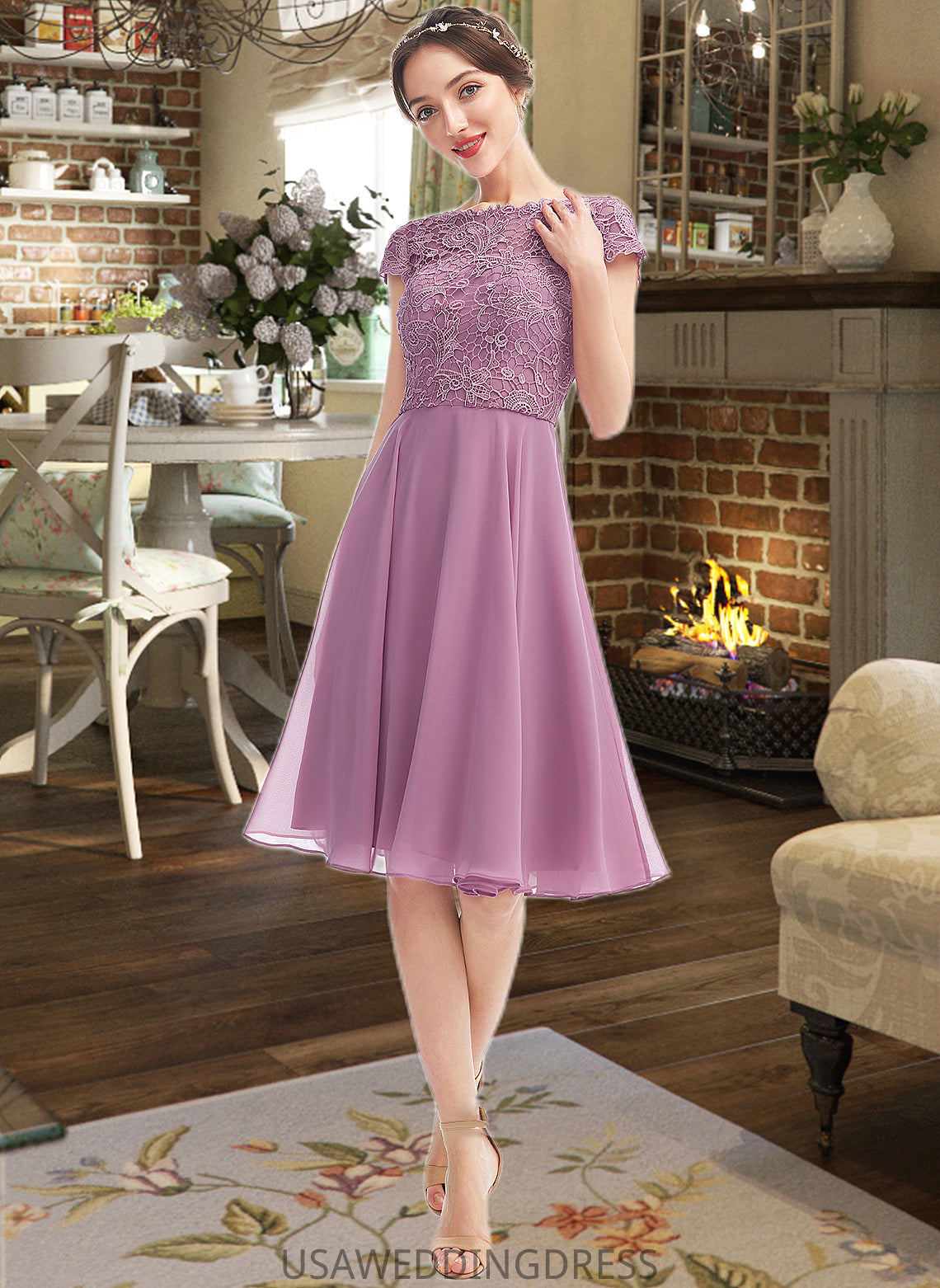 Melany A-Line Scoop Neck Knee-Length Bridesmaid Dress DSP0013119