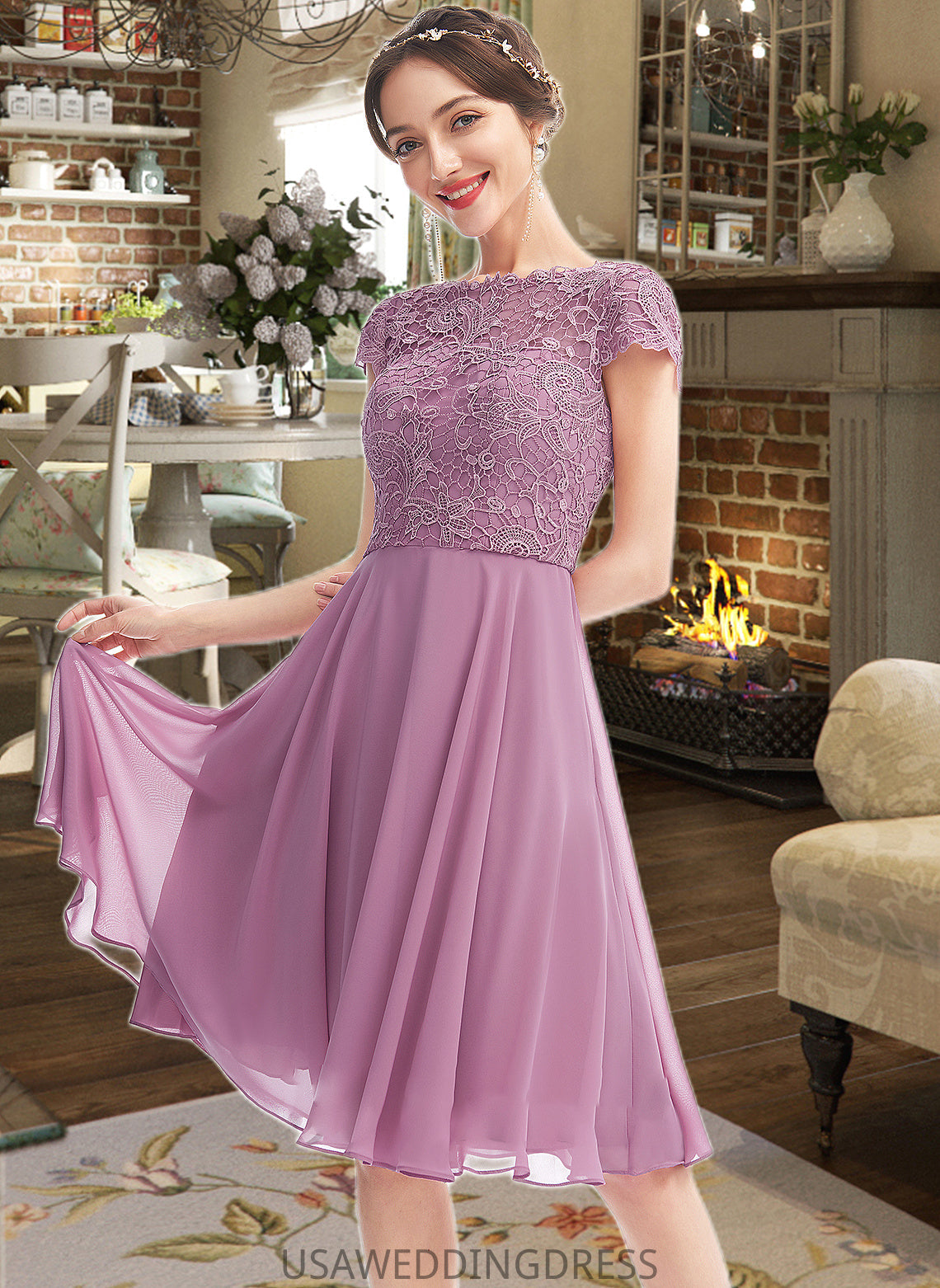 Melany A-Line Scoop Neck Knee-Length Bridesmaid Dress DSP0013119