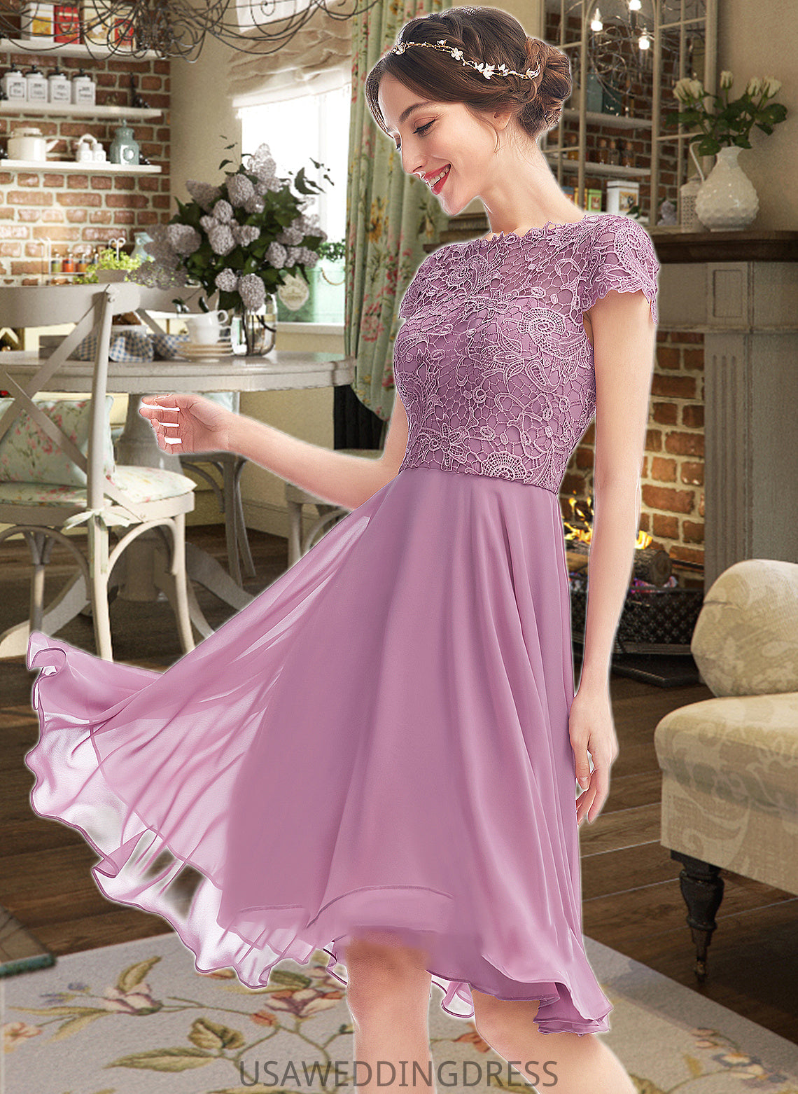 Melany A-Line Scoop Neck Knee-Length Bridesmaid Dress DSP0013119