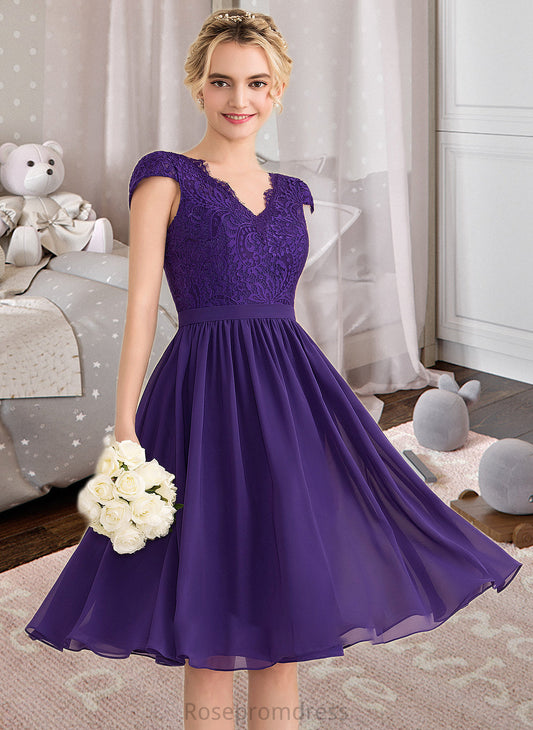 Jaden A-Line V-neck Knee-Length Chiffon Lace Bridesmaid Dress SRSP0013122