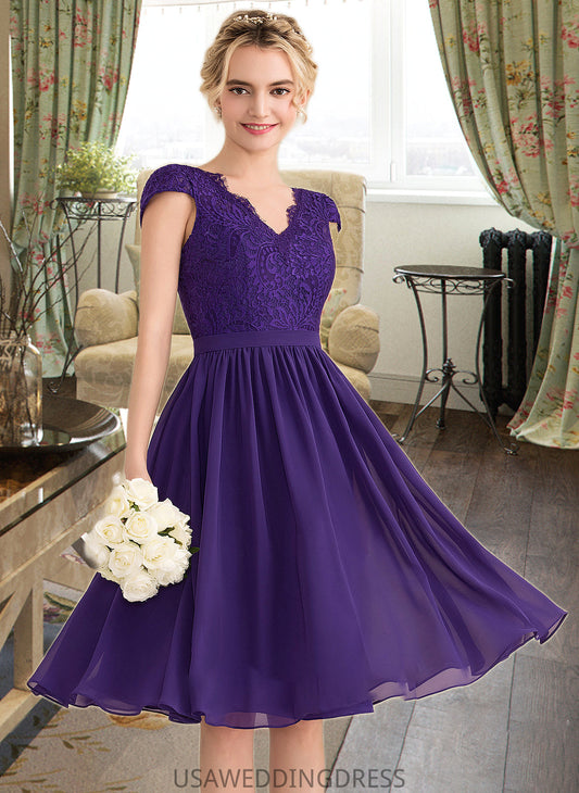 Noemi A-Line V-neck Knee-Length Chiffon Lace Bridesmaid Dress DSP0013122