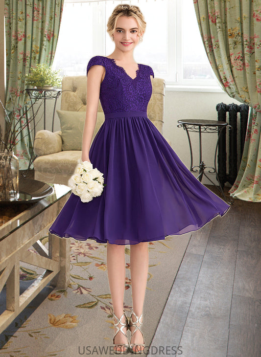 Noemi A-Line V-neck Knee-Length Chiffon Lace Bridesmaid Dress DSP0013122